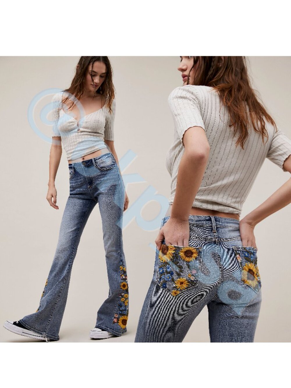 NWOT Rare Free People x Driftwood Farrah Embroidered Flare Jeans Sz 26 - Picture 2 of 16